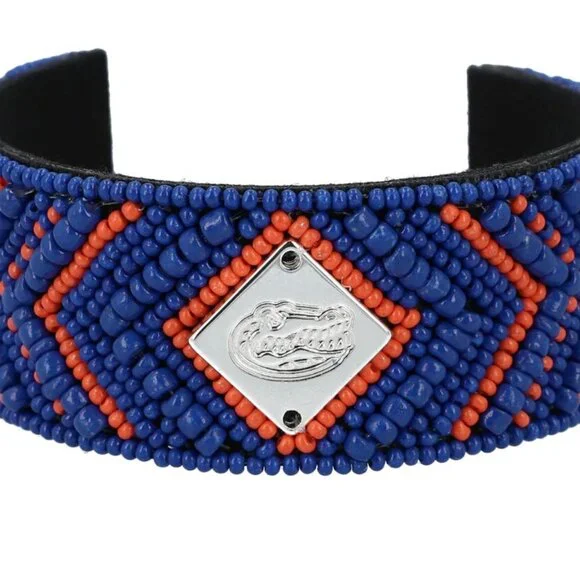 University of Florida Gators Bracelet NEW Hand Beaded Cuff Blue Orange Silver - Picture 3 of 8